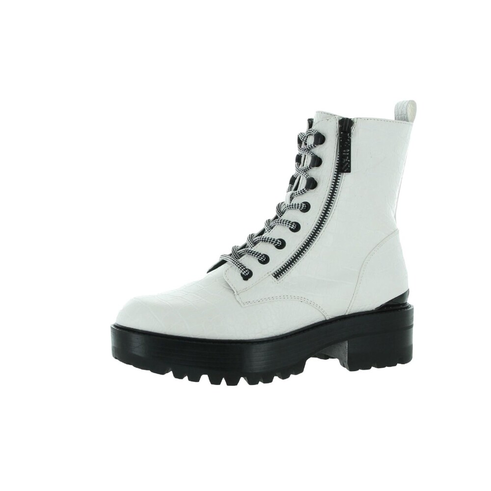 Guess Women's Fearne Lug Sole Lace-up Booties Women's Shoes 9M White